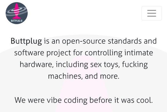 buttplug.io site header, now with an added line that says "we were vibe coding before it was cool"