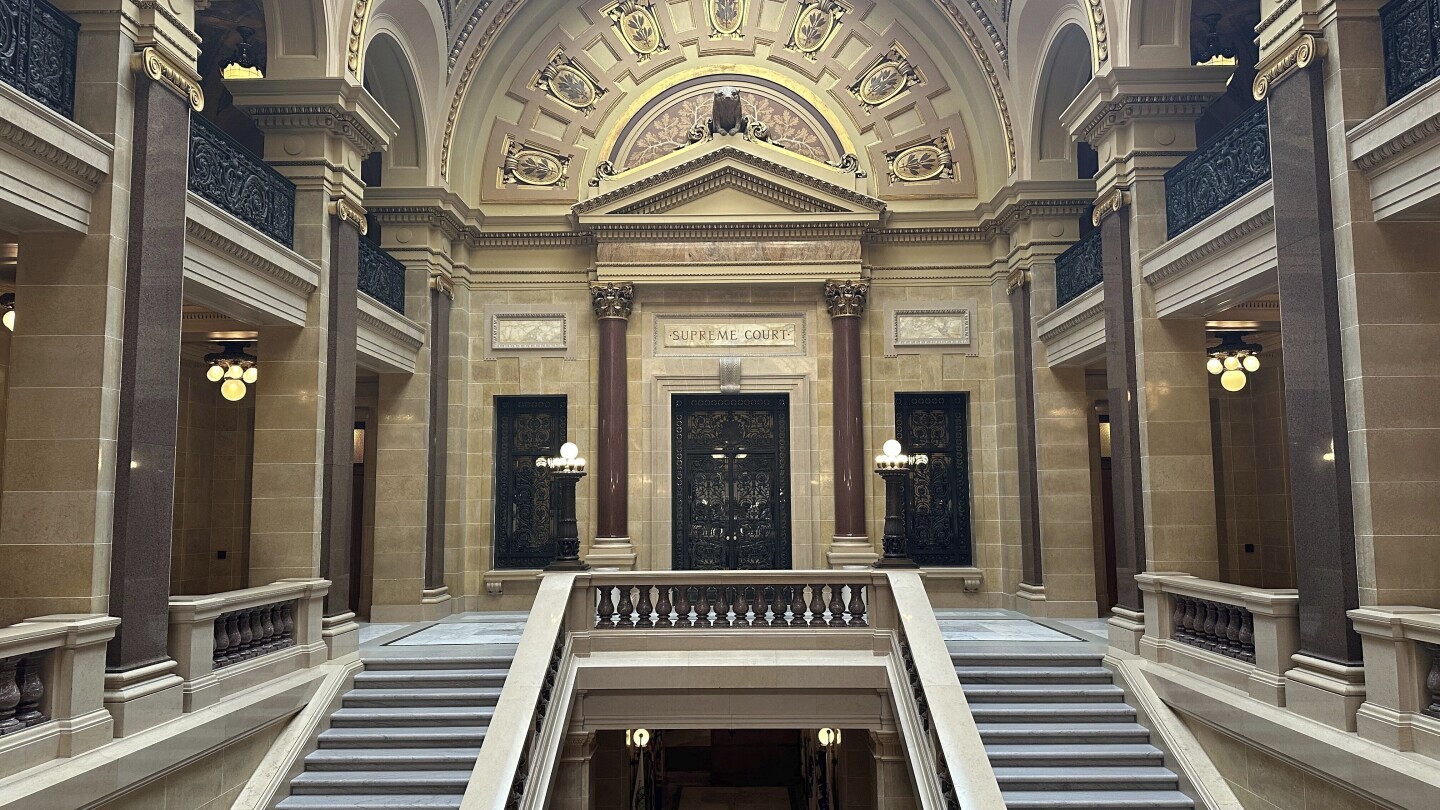 The Wisconsin Supreme Court as shown on Tuesday, July 8, 2025, in Madison, Wis., cleared the way for a state ban on conversion therapy to be enacted with a ruling that broadens the governor's powers over administrative rules. (AP Photo/Scott Bauer)