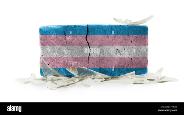 a brick with a trans pride flag painted on it.
Perhaps amusingly, this is a stock image.
