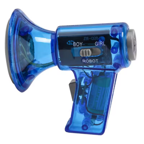 a blue toy megaphone with 3 settings:
Boy
Girl
Robot